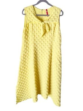 IC Collection Yellow Bubble Tank Dress Size XXL Tie Neck Artsy